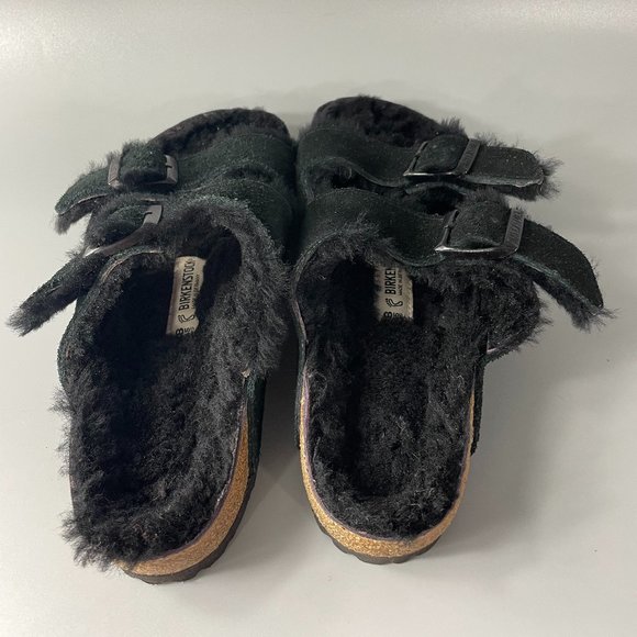 Birkenstock Arizona Shearling Black Suede Leather, Size 38